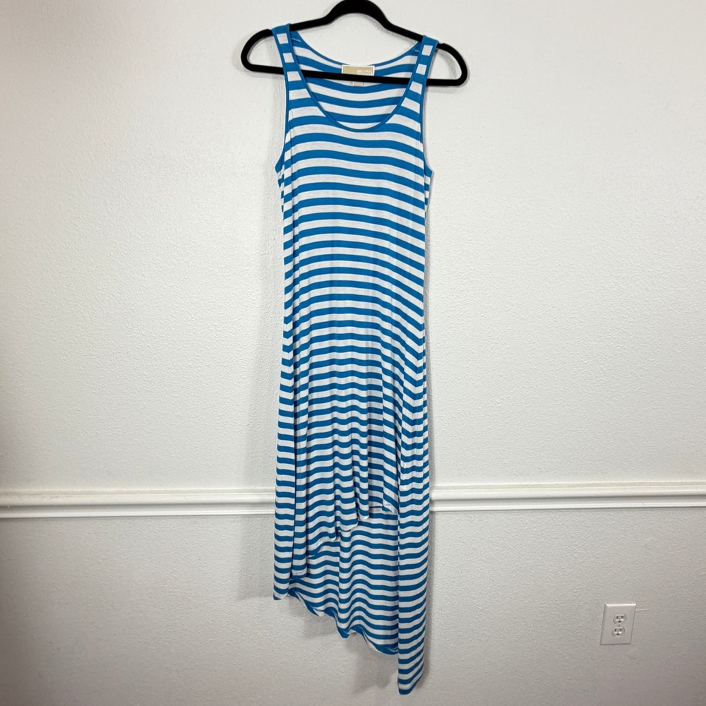 Michael Michael Kors Maxi Dress Women's S Blue Striped Asymmetrical Hem Tank
